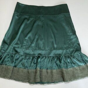 Y2K Marciano Forest Green 100% Silk Skirt Size 10 Party Holiday Work Office NWOT